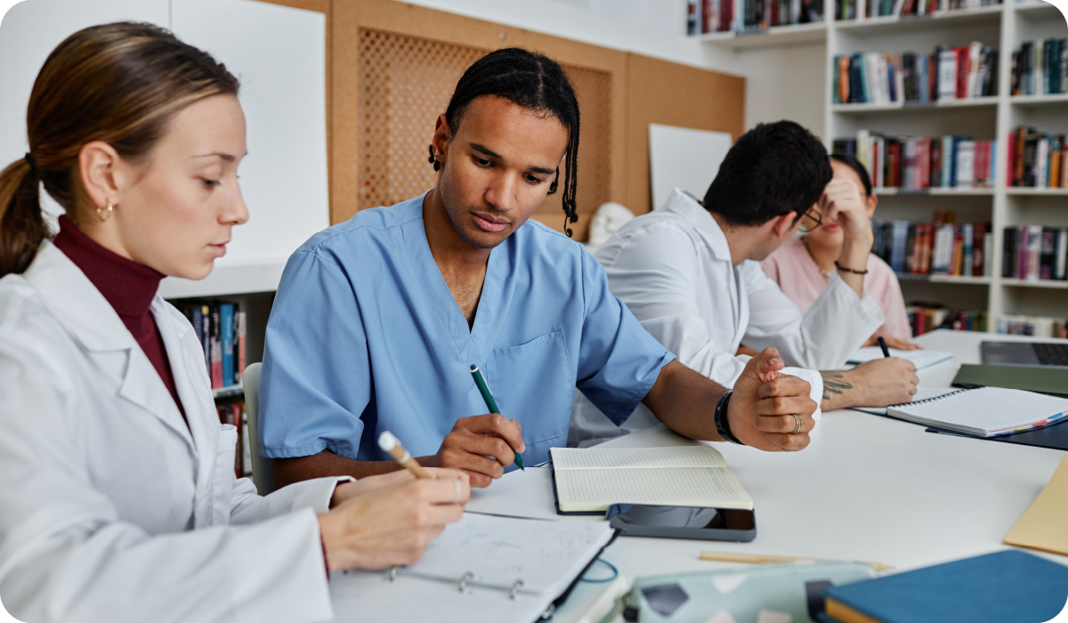 Nurses studying together in groups