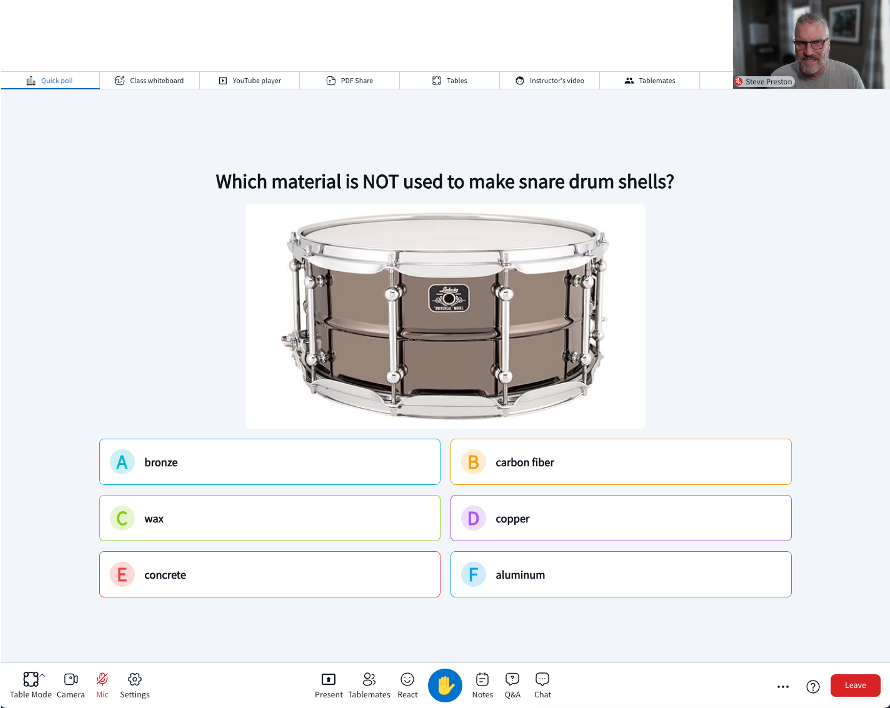 AI Quick polls shown in virtual class